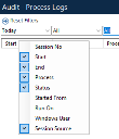 This image shows the context menu where the user can select which columns to display on the Process or Object Log screen