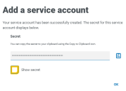 Service account creation confirmation