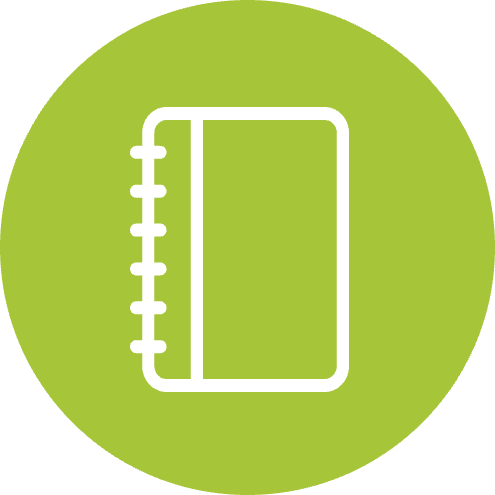 Icon showing a notebook, to indicate a user guide