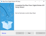 Digital Worker API Installation – Bildschirm „Installation abgeschlossen“
