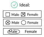 This image shows the recommended ways to mark a checkbox by using the X symbol or using the pencil tool to draw a circle around the selected option.