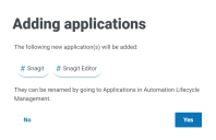 Adding applications confirmation dialog